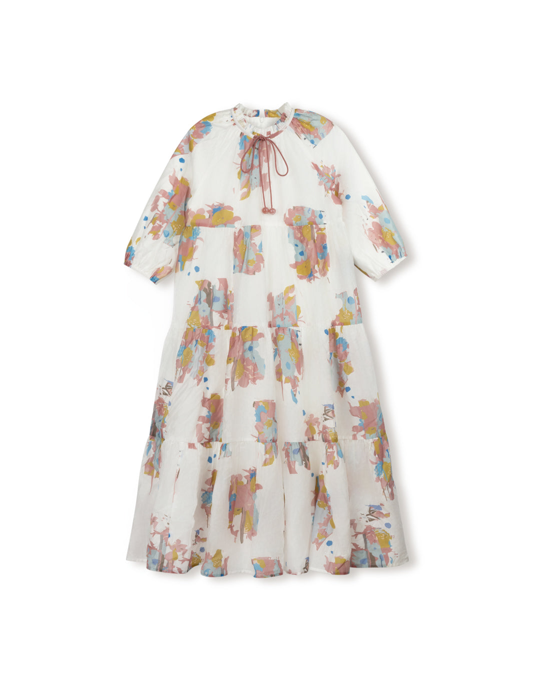 Floral Tiered Tassel Neck Dress