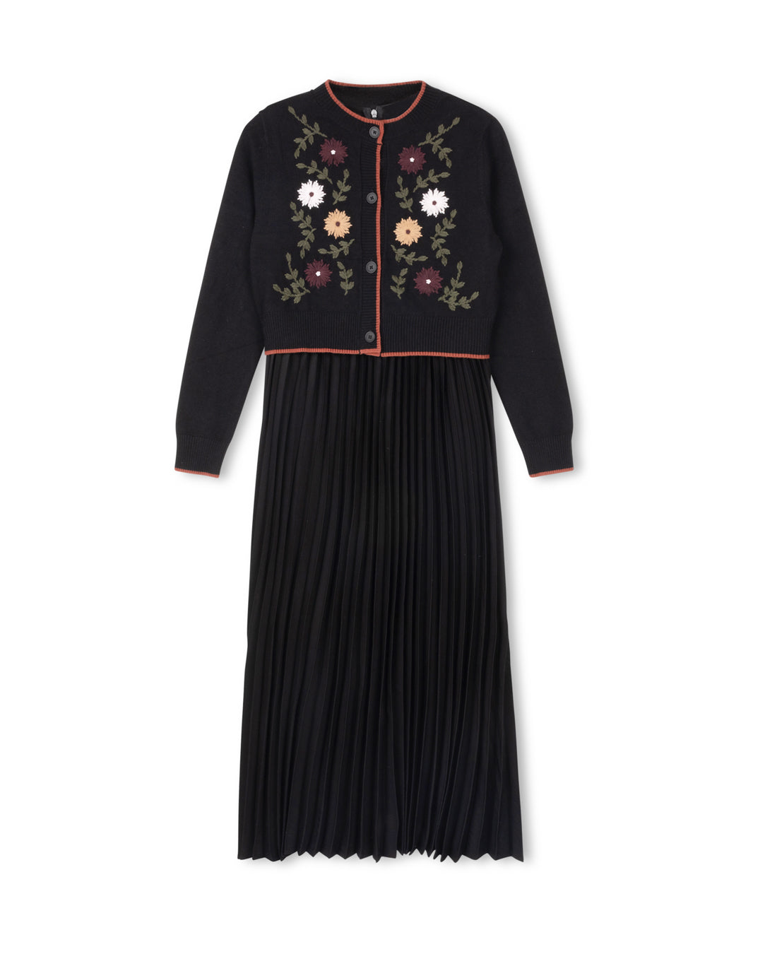 Patch Knit Cardigan And Slip Dress