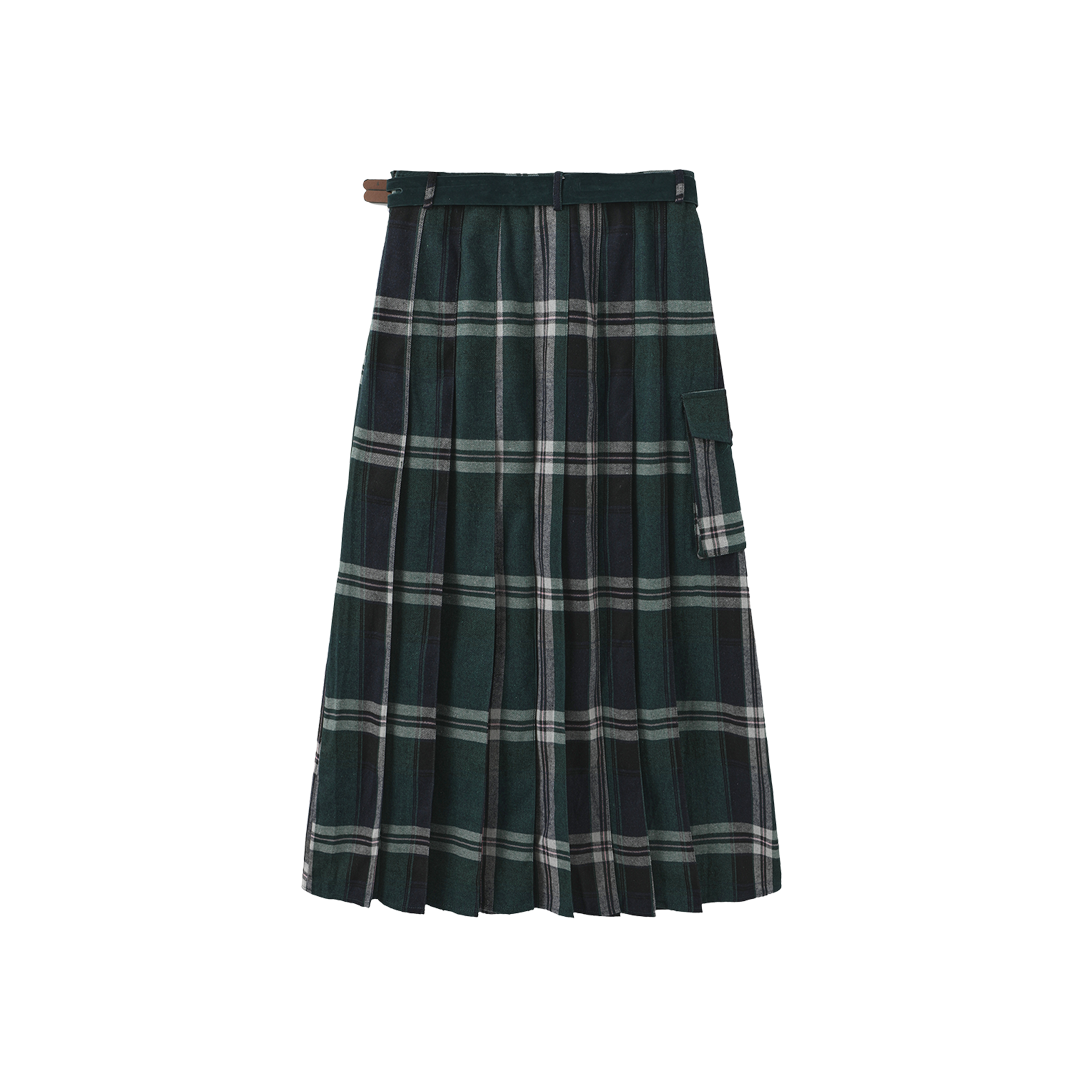 Plaid Pleated Pocket Skirt