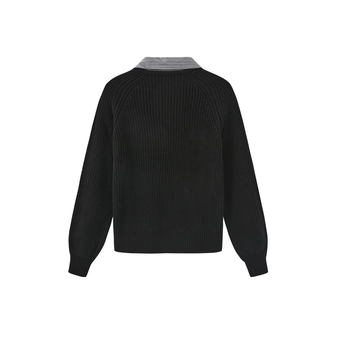 Cable Knit Stripe Collar Sweater
