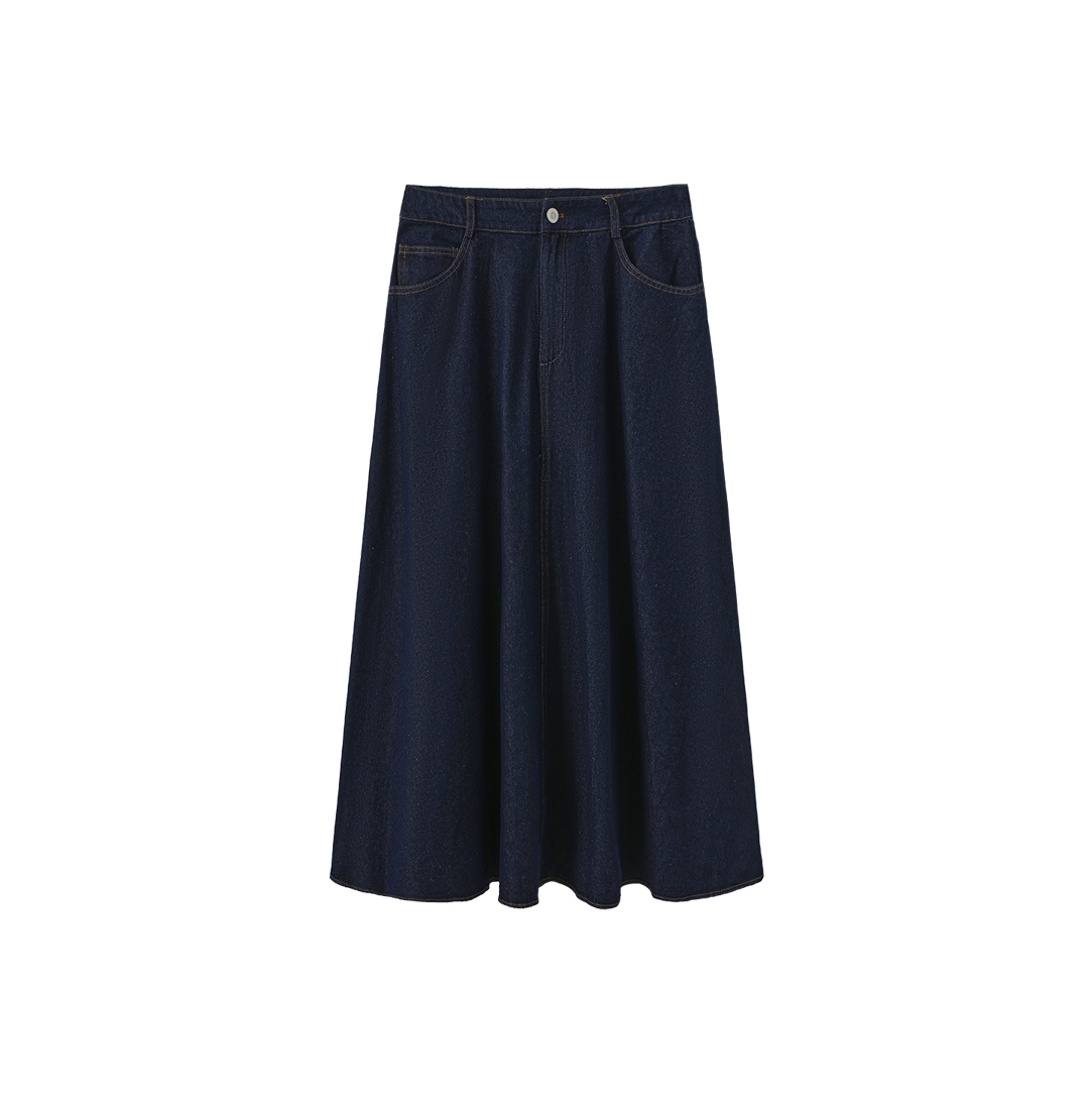 Denim Front Fly Midi Skirt