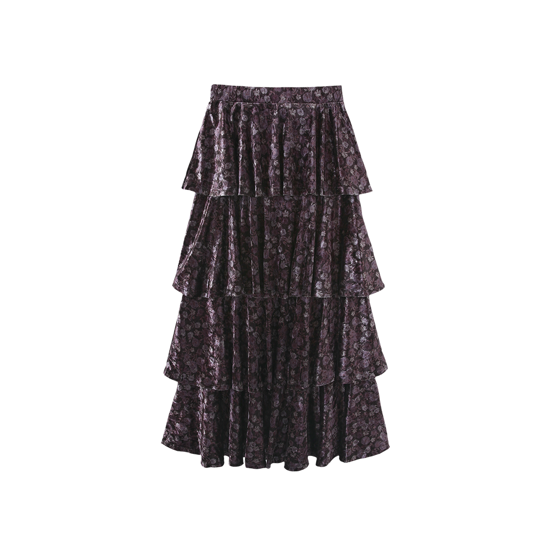 Elm Tiered Velvet Floral Skirt