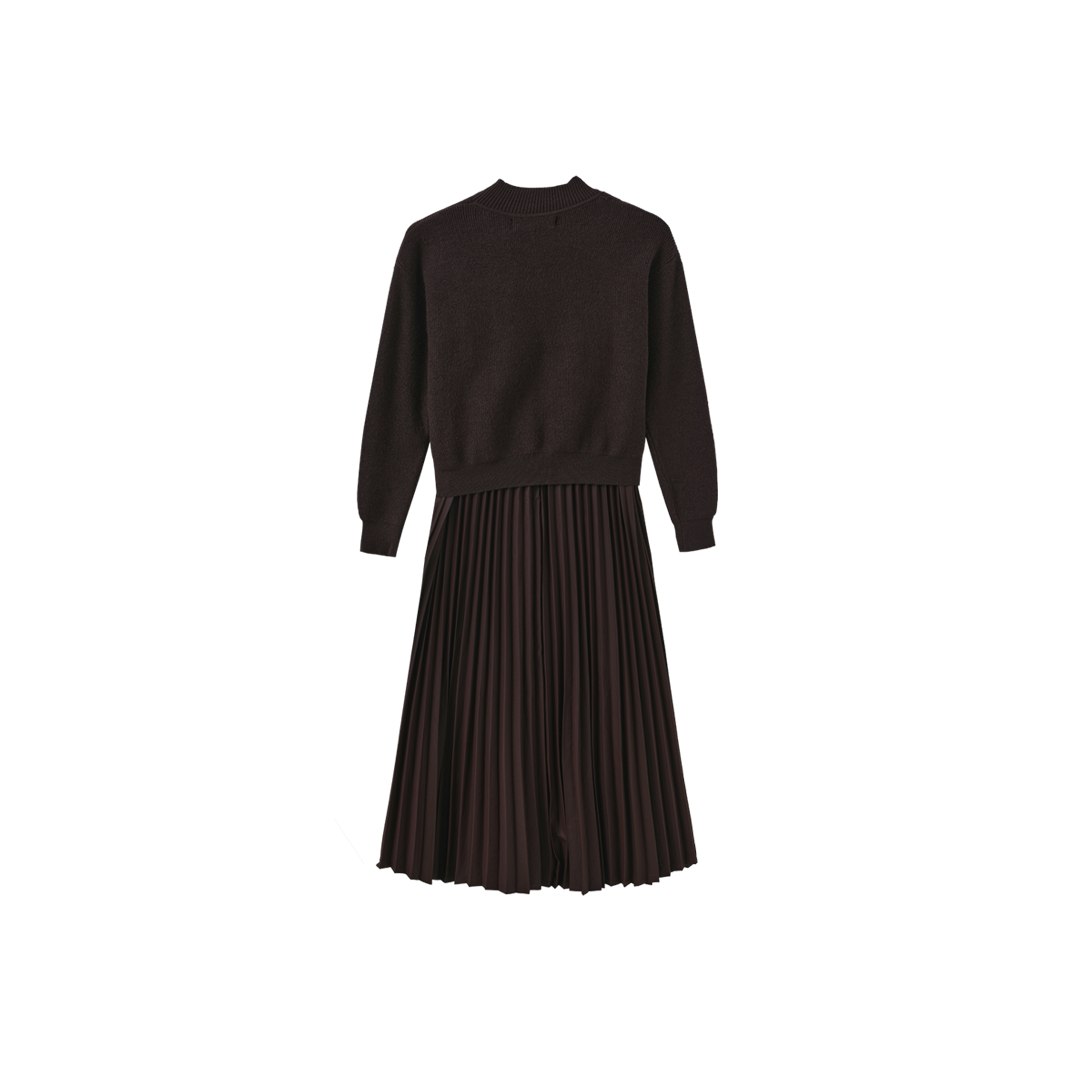 Chunky Knit Leather Pleated Dress
