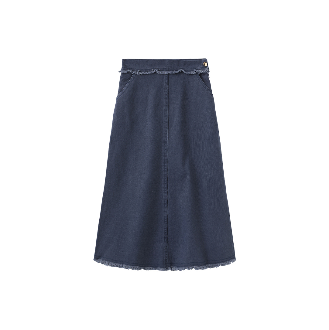 Denim Fringe Center Seam Skirt