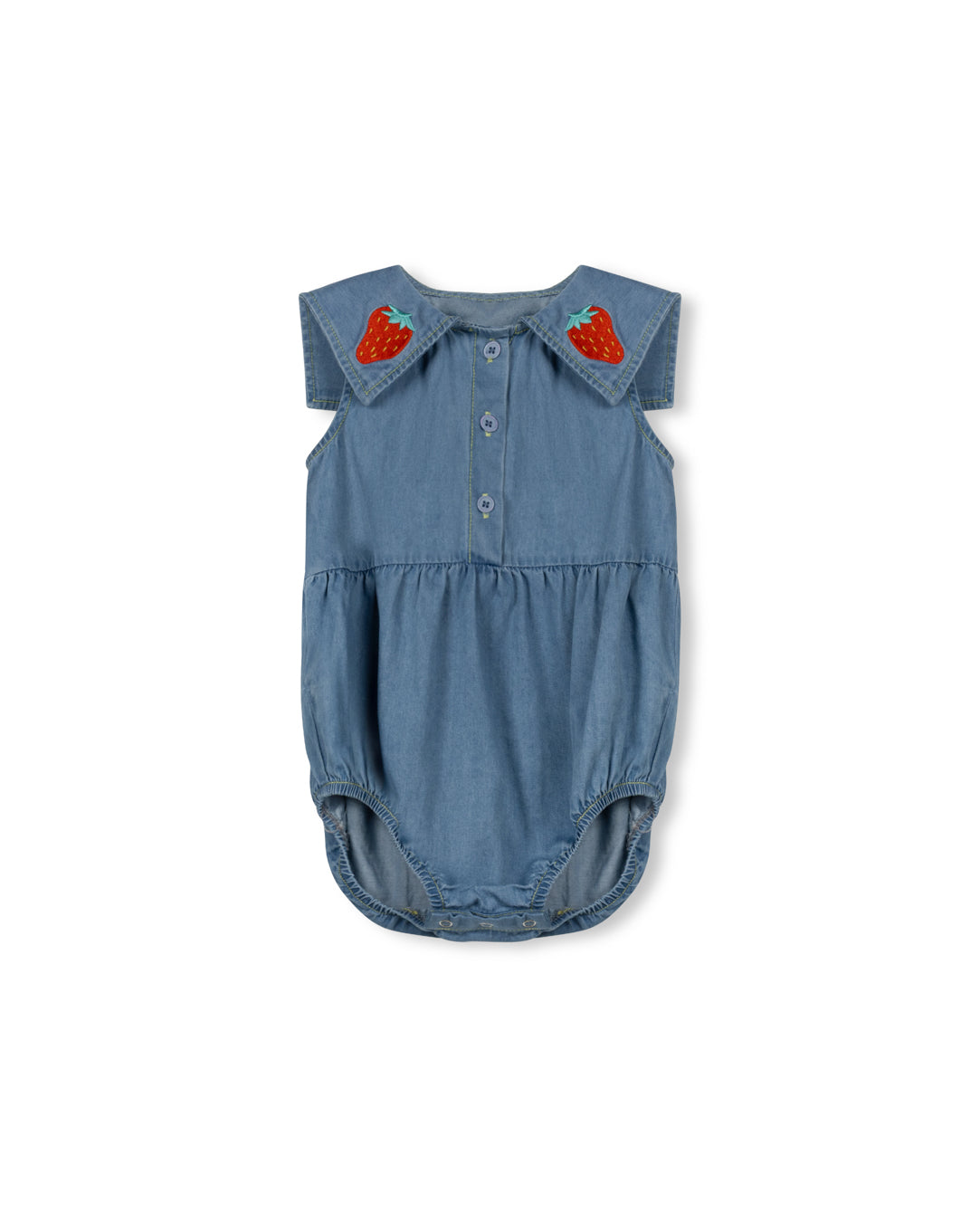Tate Strawberry Denim Romper