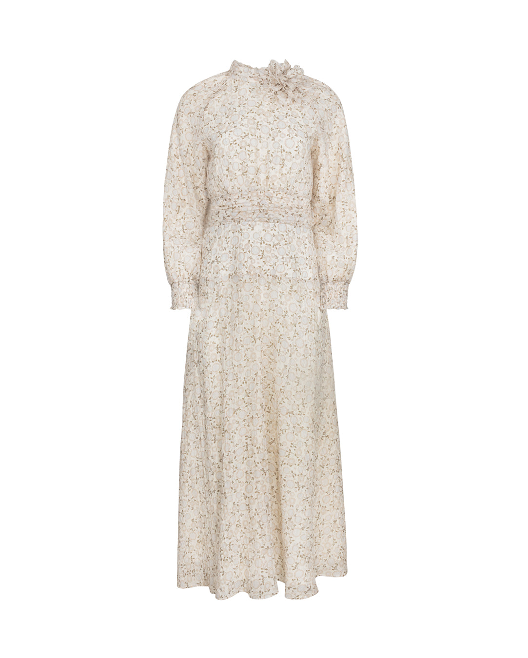 Silk Polka Dot Flower Tie Maxi Dress