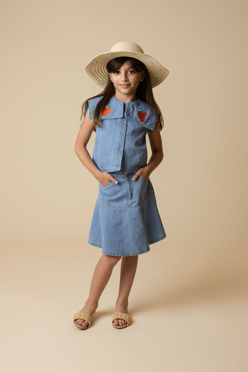 Tate Strawberry Denim Skirt - Junees