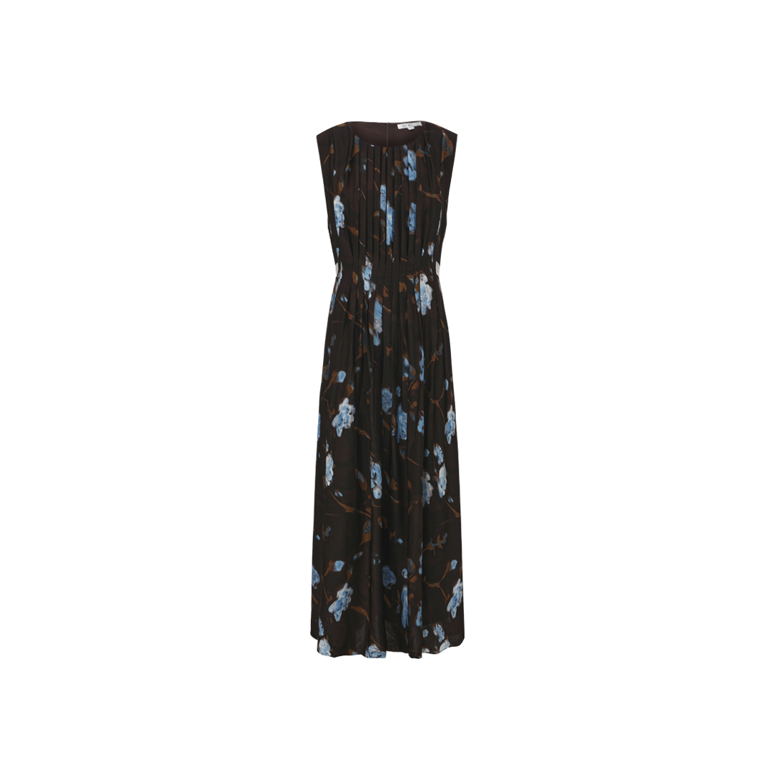 Pleated Floral Print Dress