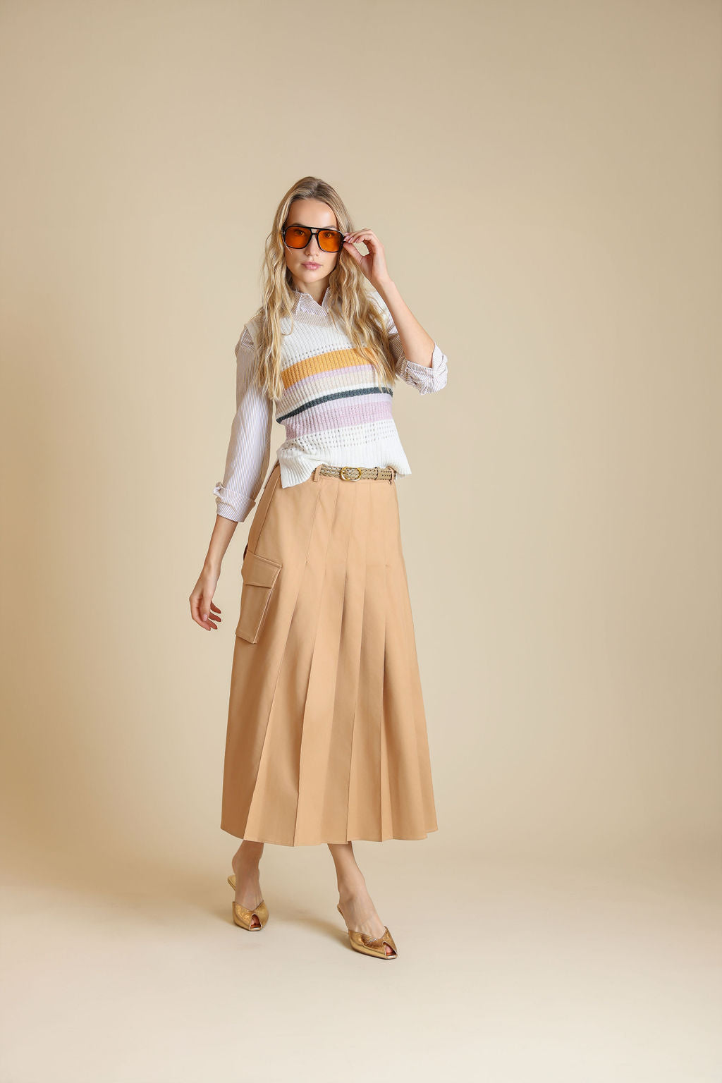 Thin Poplin Pleated Skirt