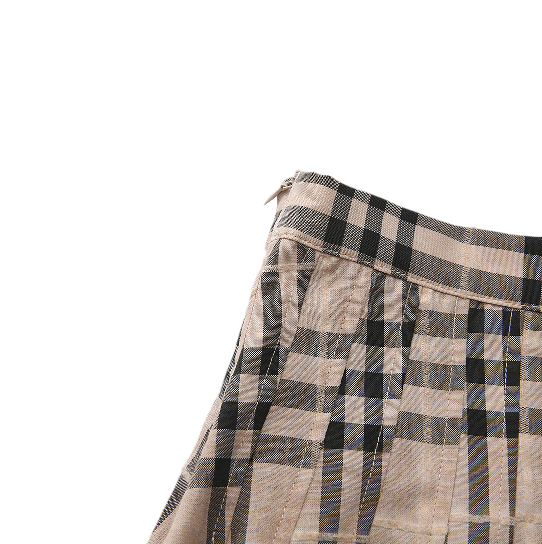 Sewn Down Pleat Plaid Skirt