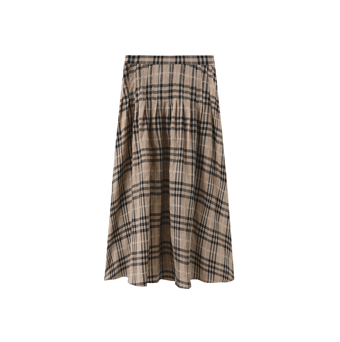 Sewn Down Pleat Plaid Skirt