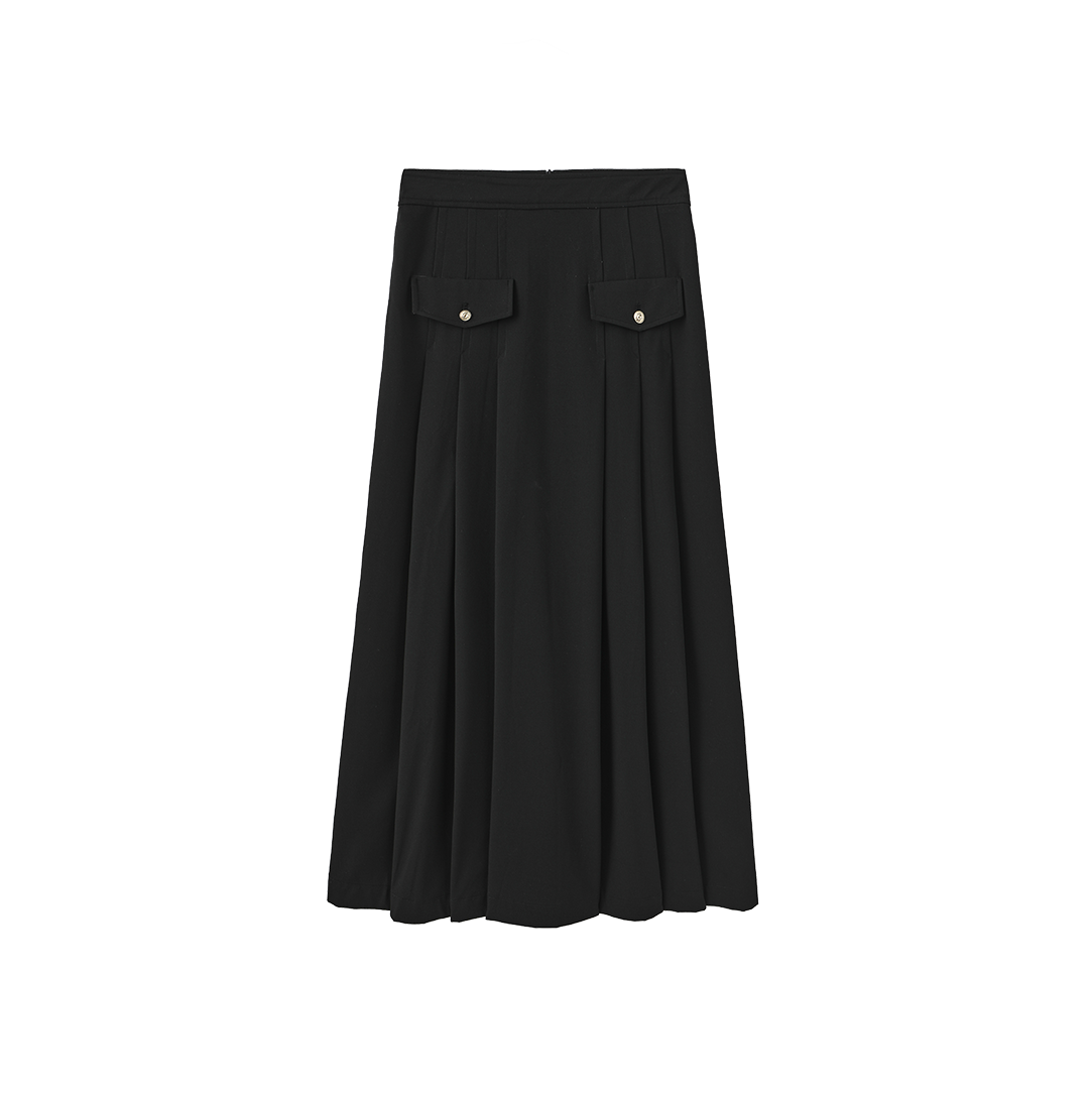 Center Pleat Wool Pocket Skirt