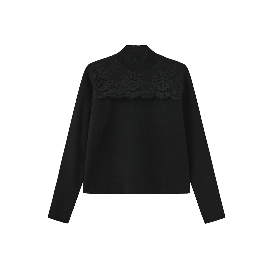 Flat Knit Lace Mock Neck Top
