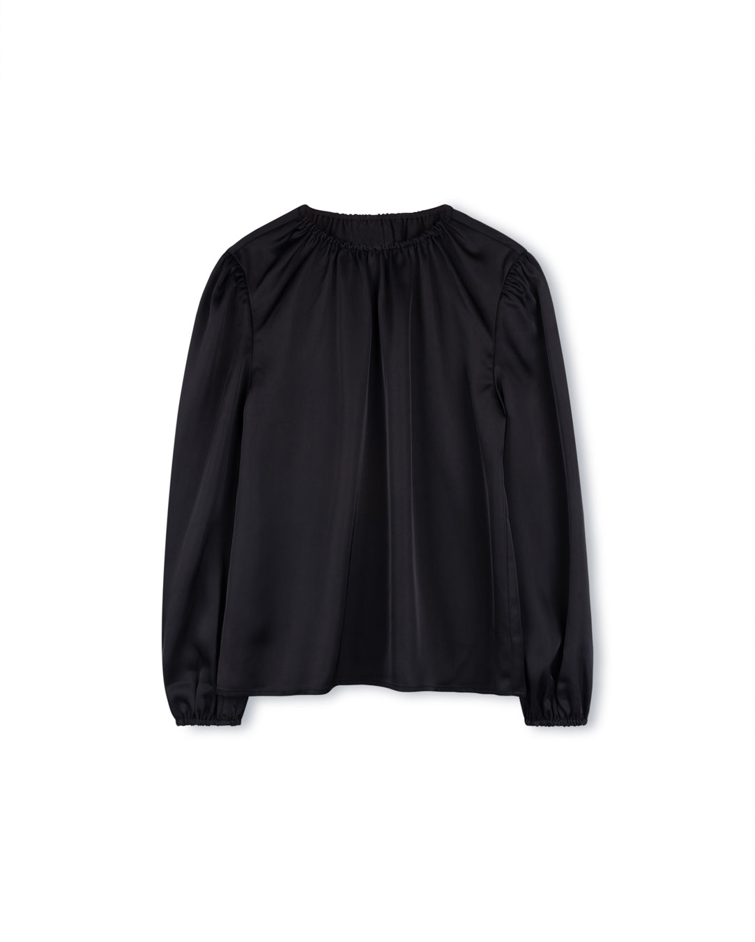 Gathered Crewneck Silk Blouse W-15913