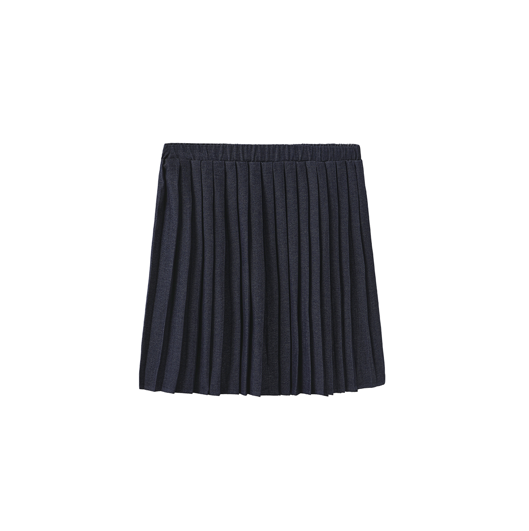 Pull On Denim Pleated Skirt