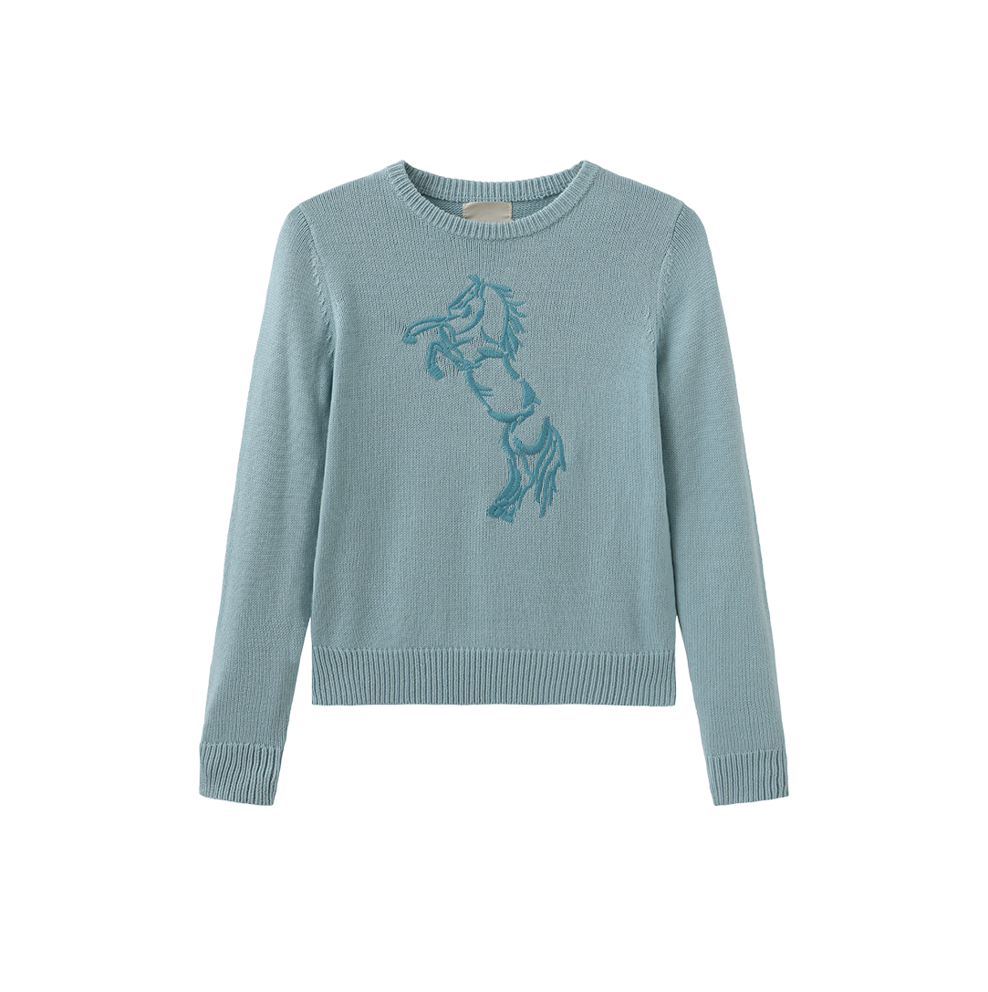 Tonal Embroidery Crew Neck Sweater