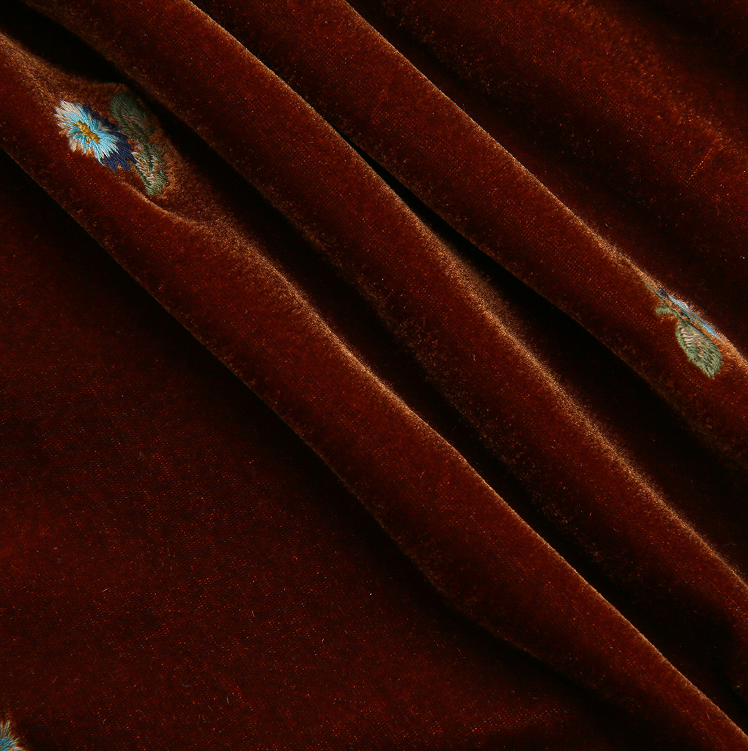 Embroidered Velvet Neck Bow Dress