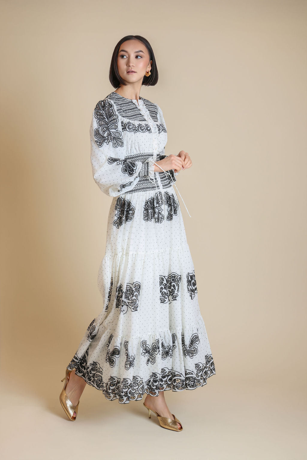 Cream Maxi Detailed Dress