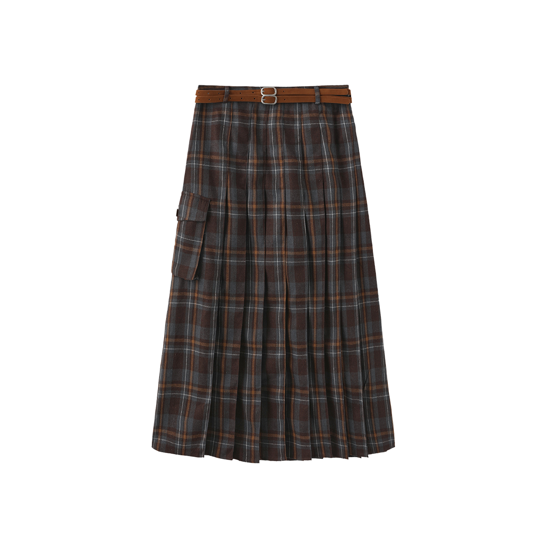 Plaid Pleated Pocket Skirt