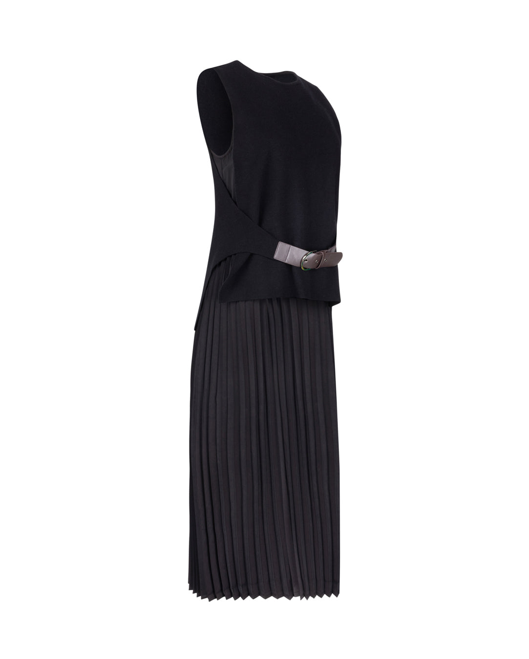 Pleated Dress With Knit Vest Overlay W-16333