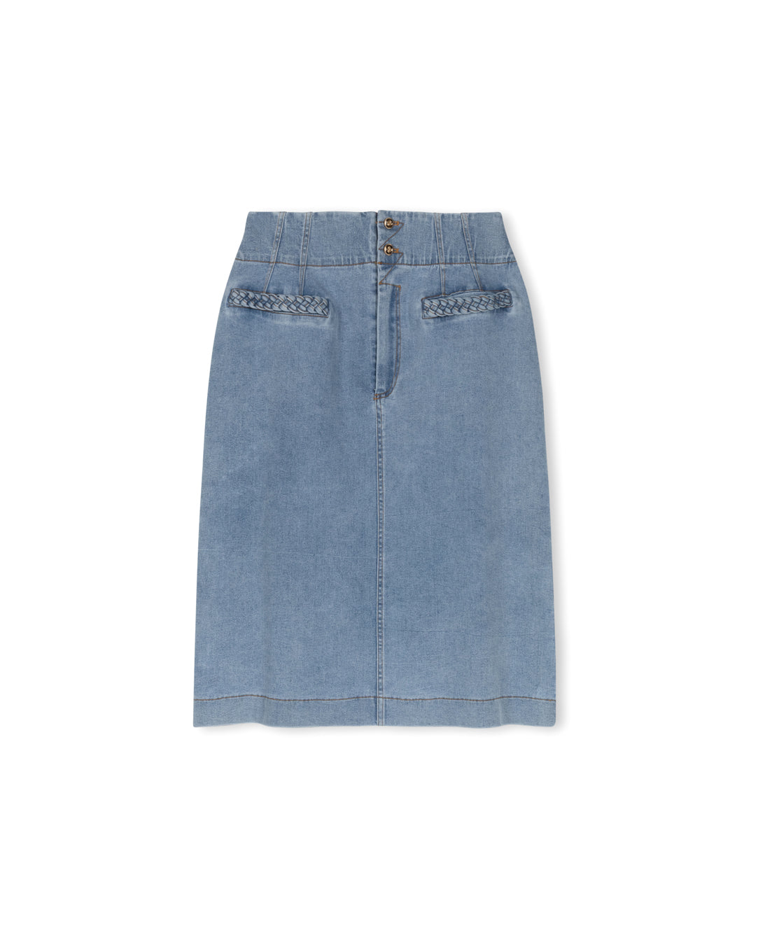 Washed Denim Midi Skirt