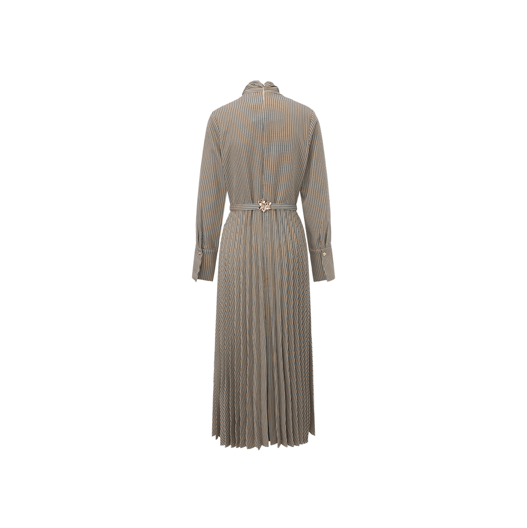 Houndstooth Pleated Midi Dress