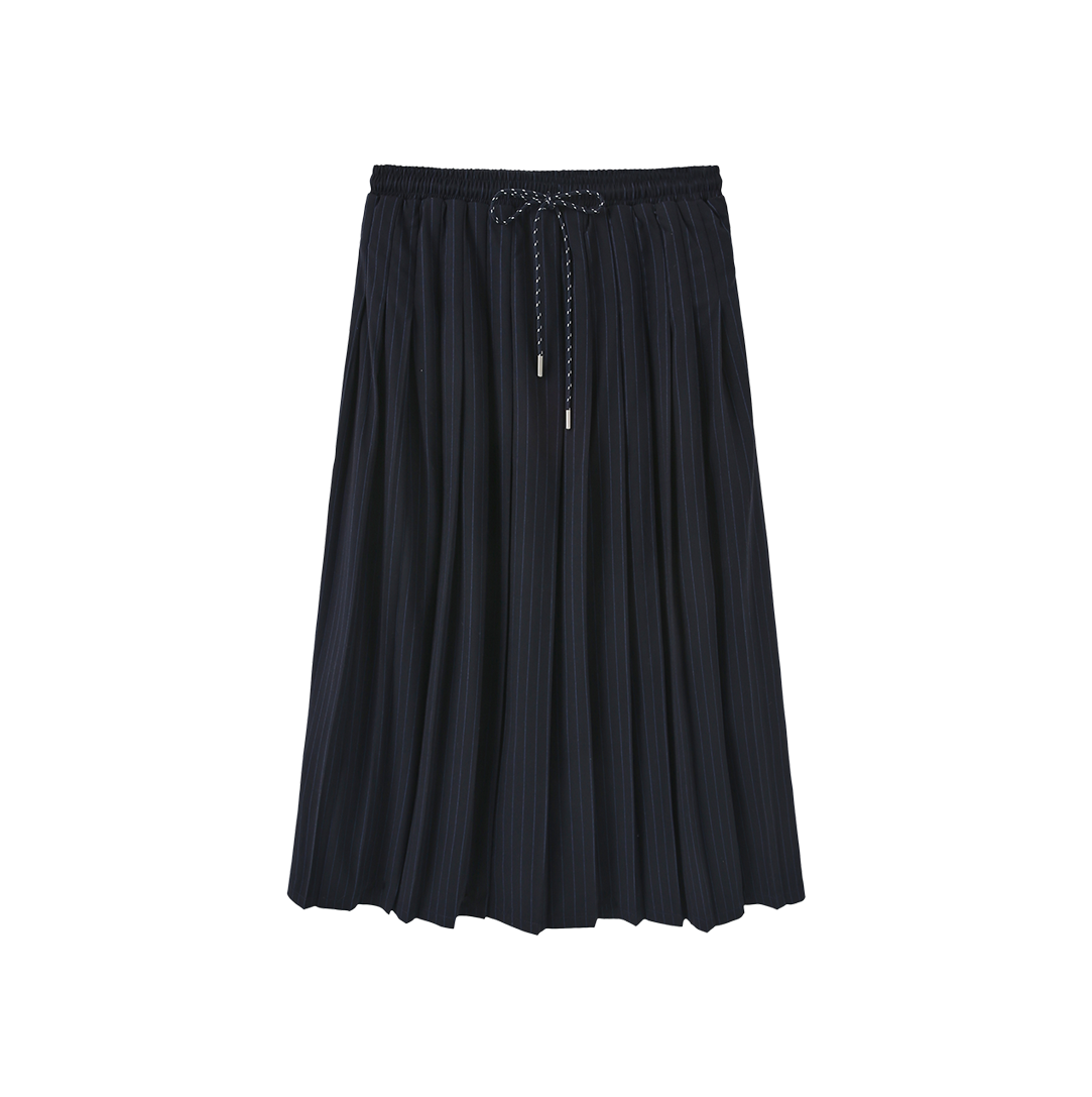 Pinstripe Pleated Drawstring Skirt