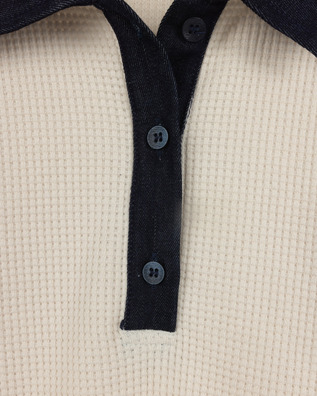 Waffle Knit Top With Denim Edging