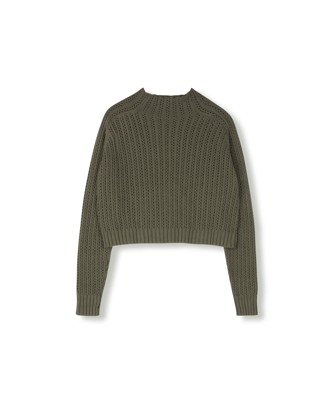 Ribbed Pointelle Dolmen Sleeve Sweater W-20658