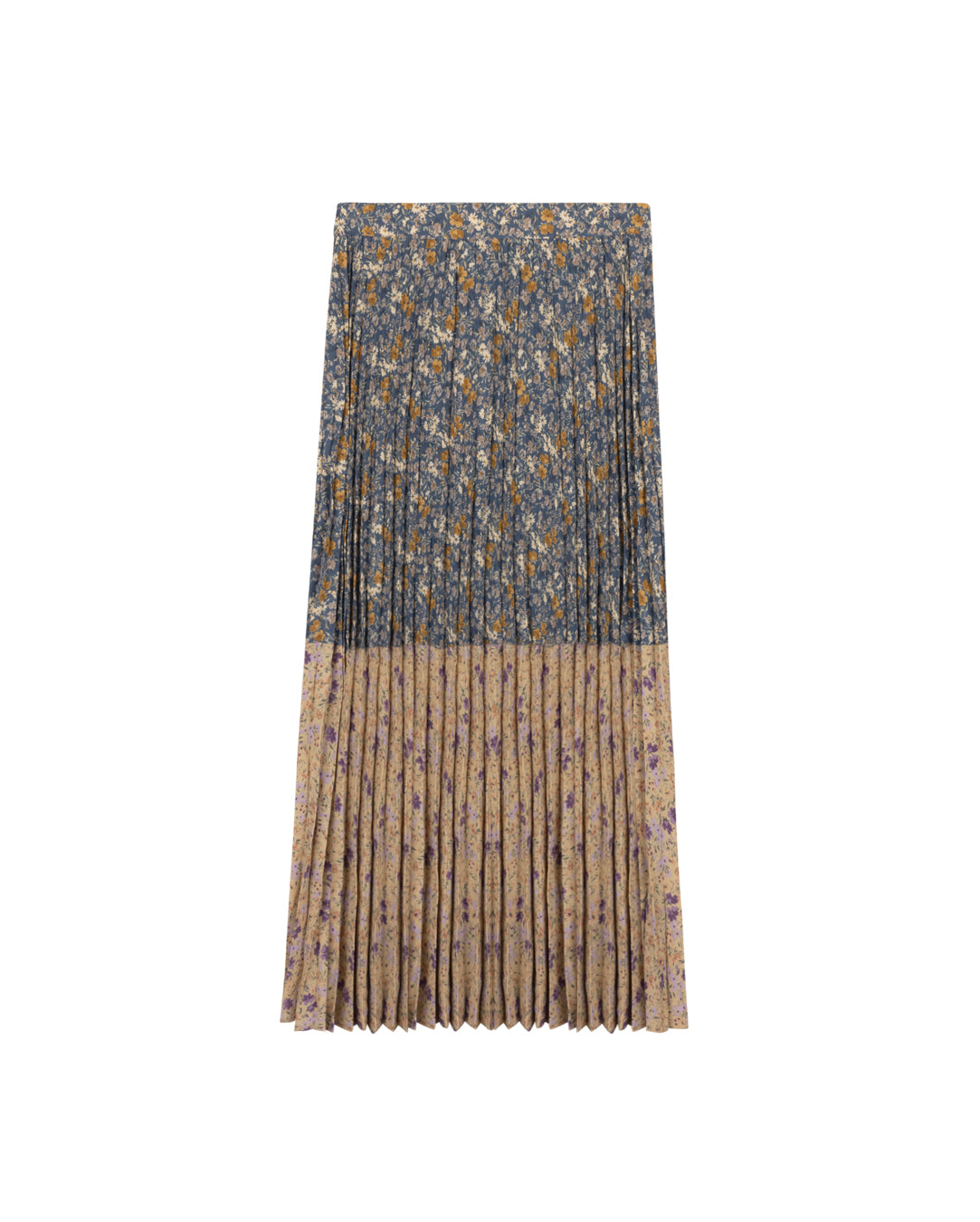 Two Tone Mini Floral Pleated Skirt