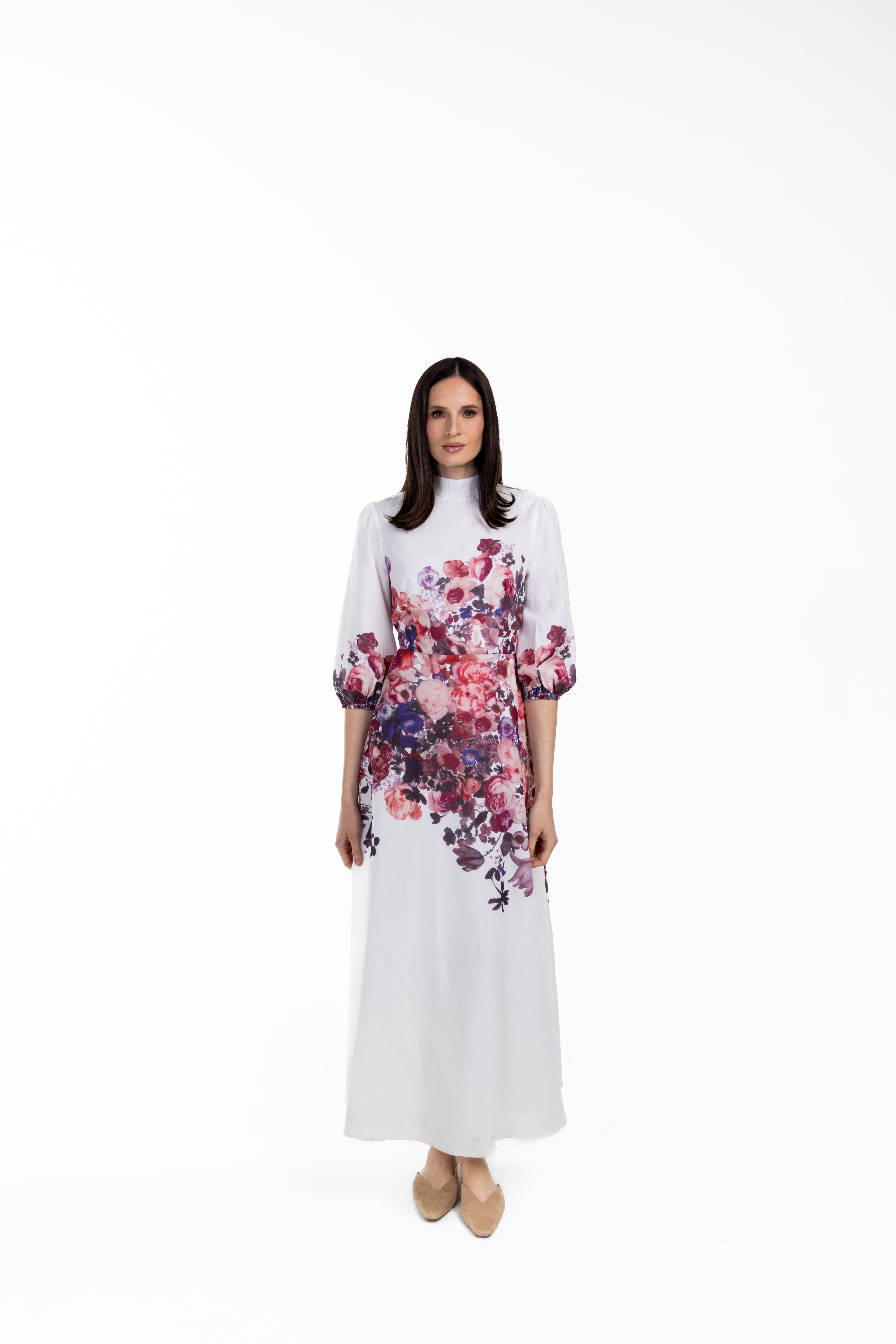 Floral Waisted Linen Dress