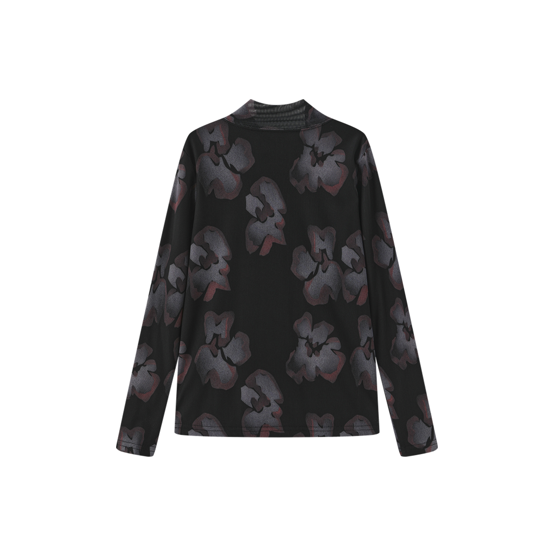 Painted Floral Mesh Mock Neck