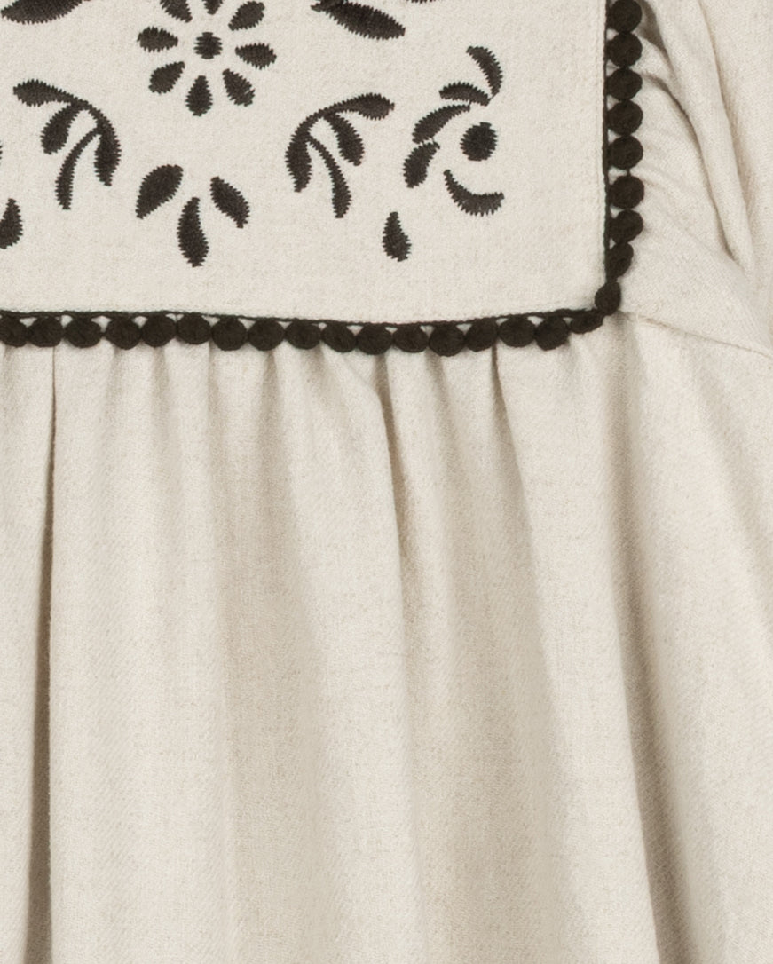 Embroidered Floral Bib Detail Dress