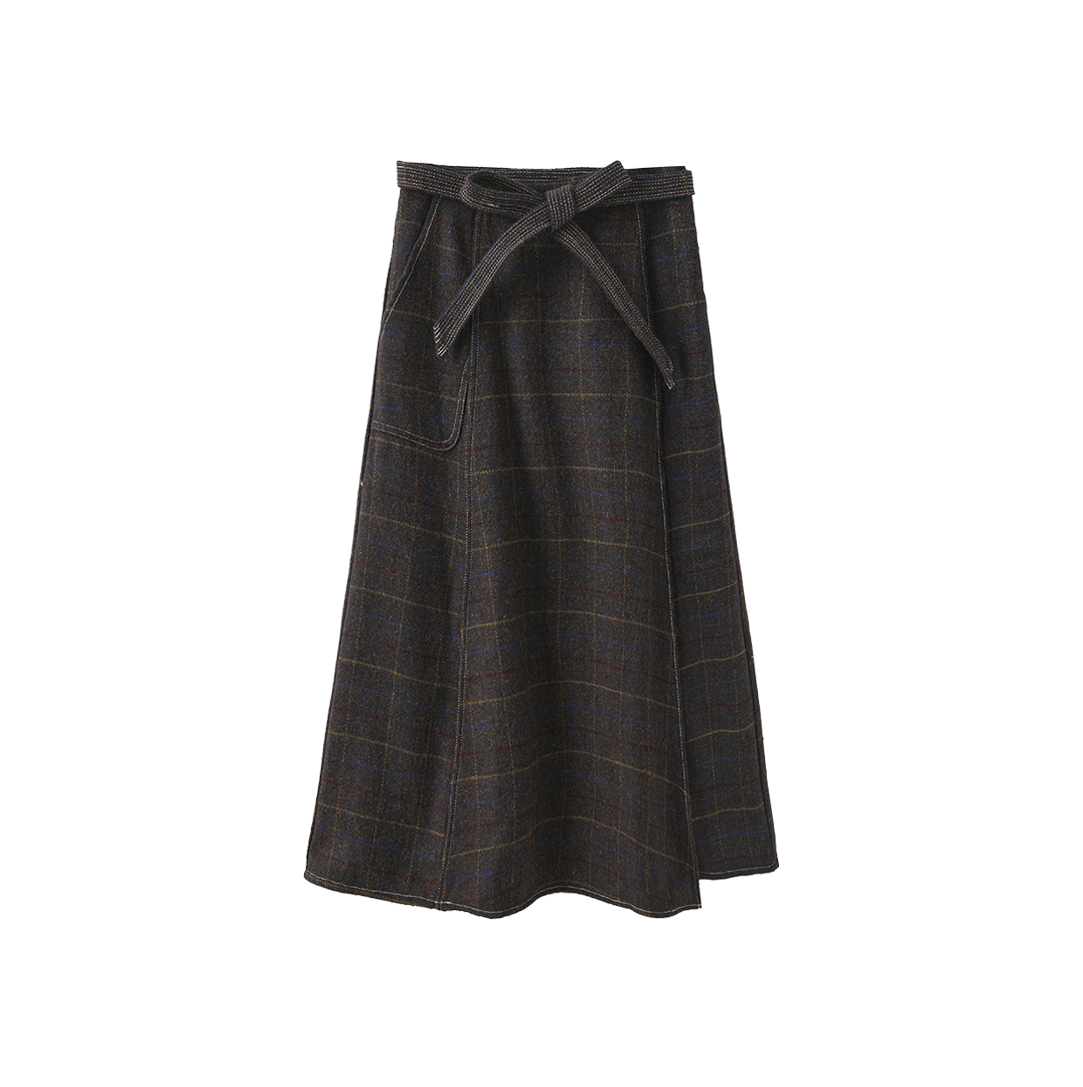 Windowpane Wool Midi Skirt