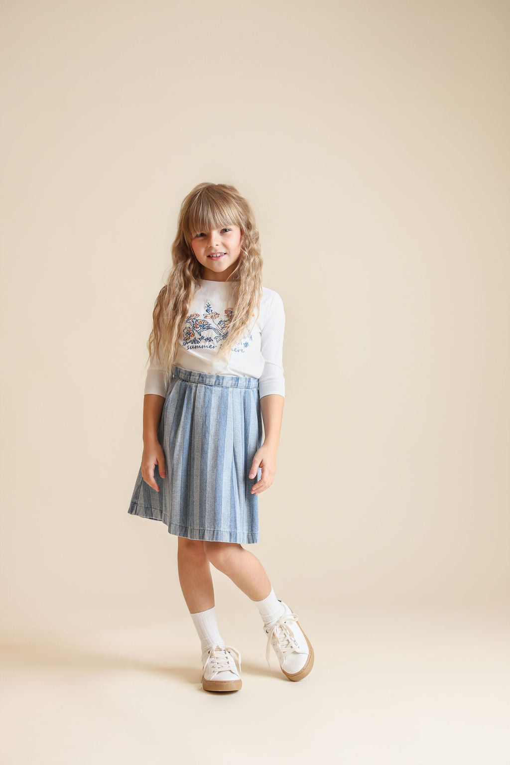 Zora Wide Striped Denim Skirt