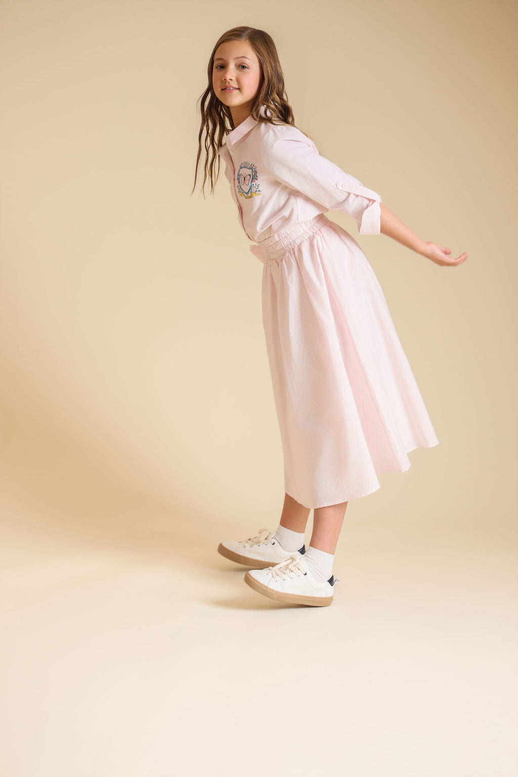 Pinstriped Butterfly Midi Skirt