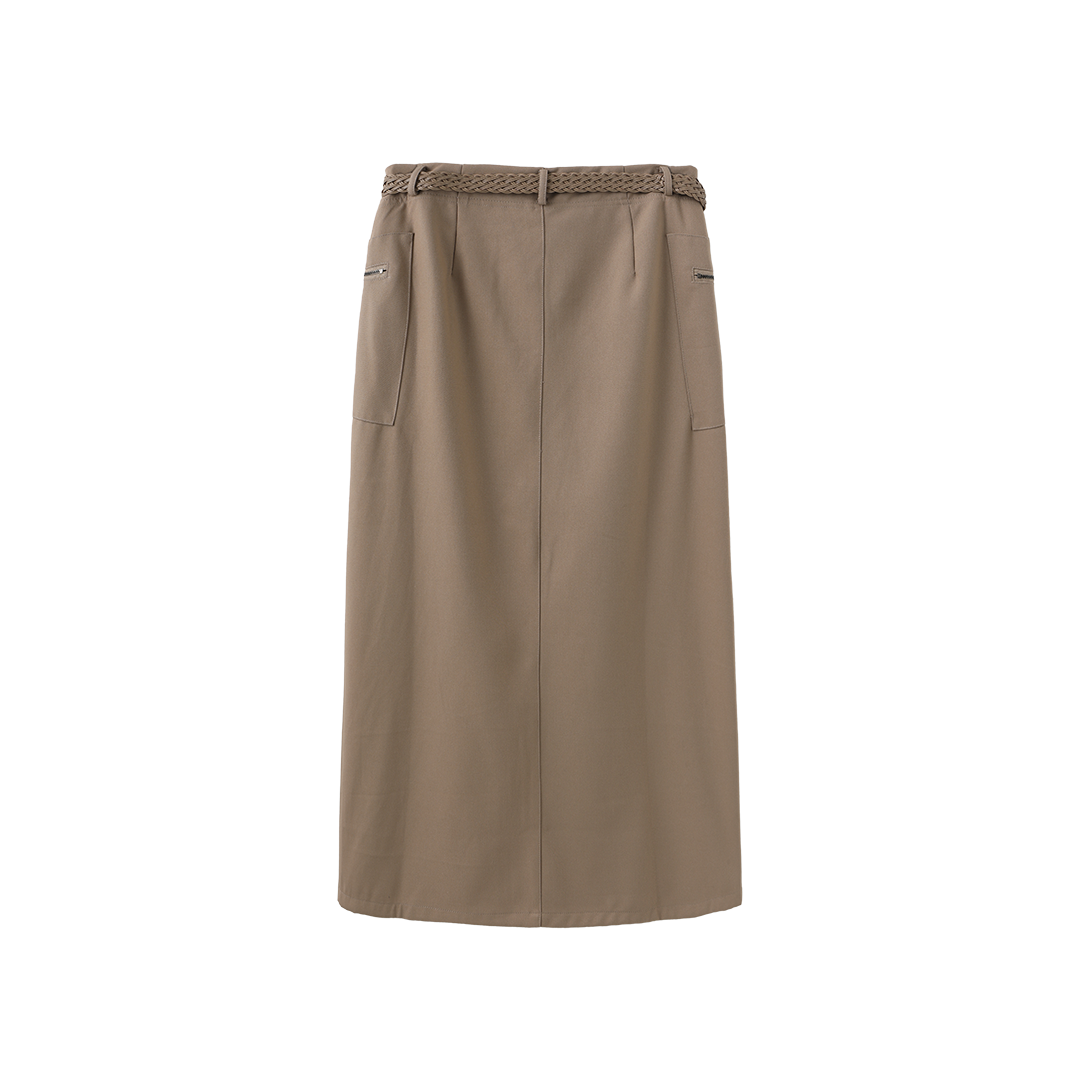 Belted Pocket Wool Skirt