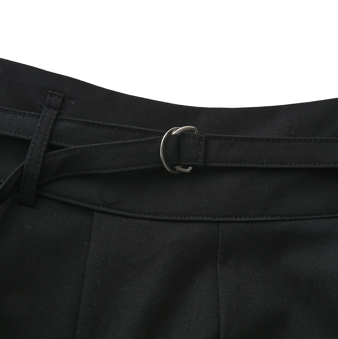 Belted Pleated Wool Skirt