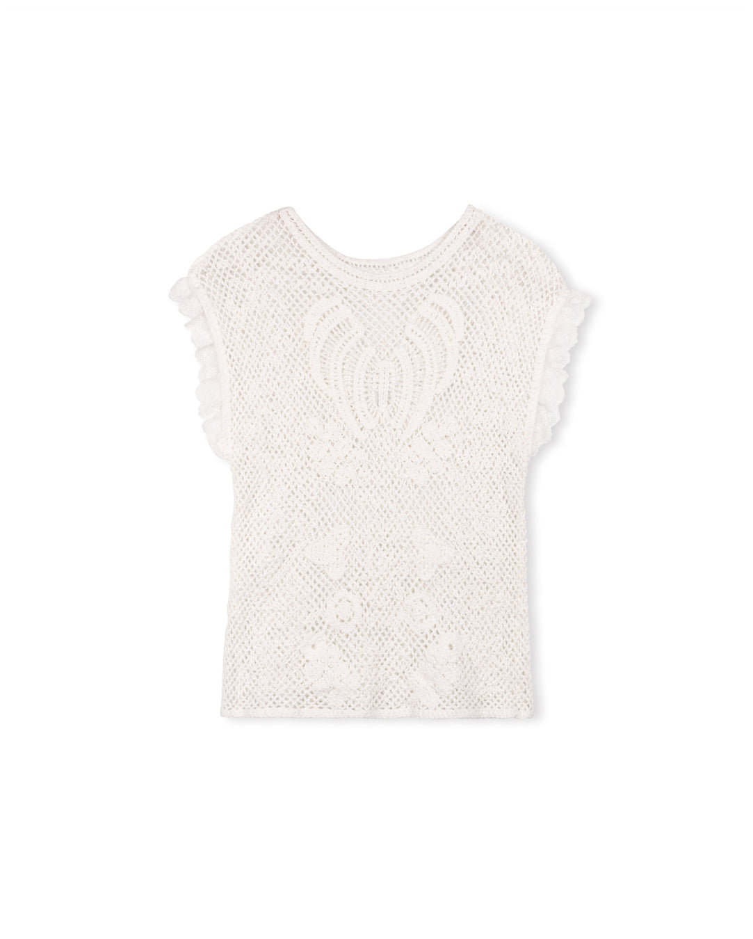 Crochet Knit Top With Lace Trim W-19921