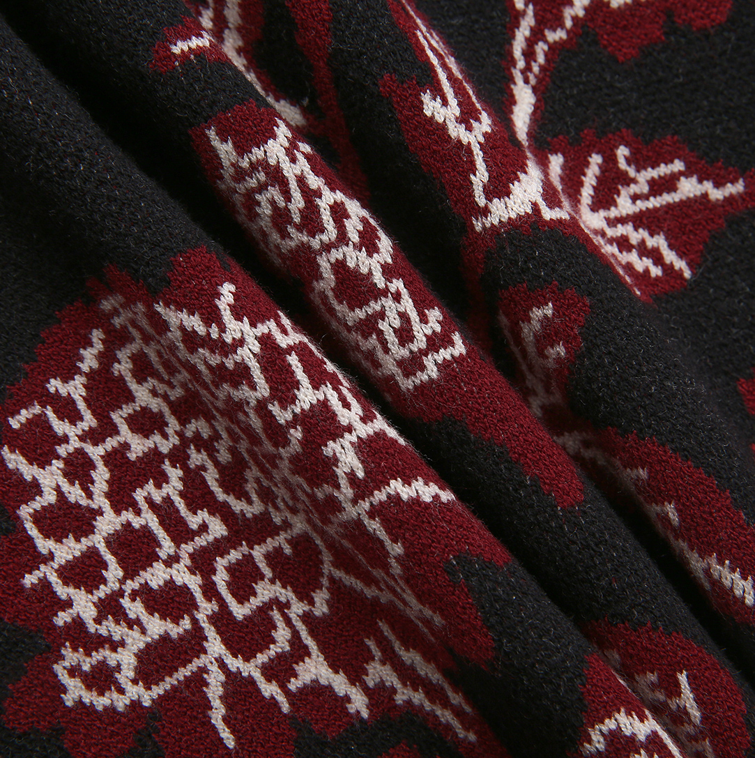 Collared Printed Knit Cardigan