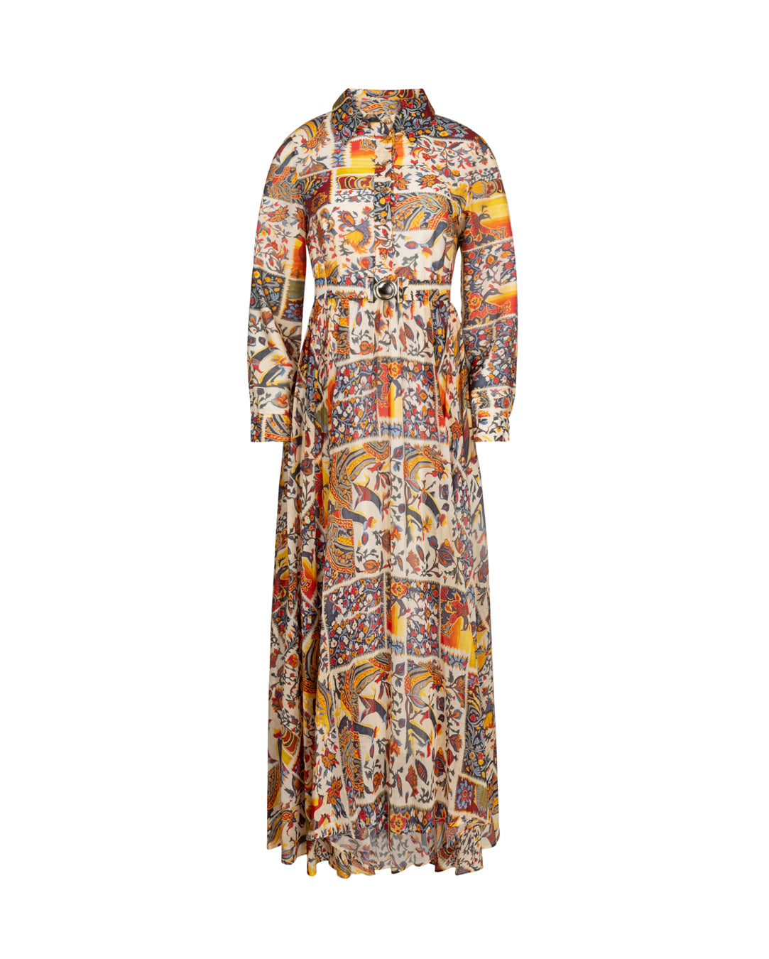 Belted Print Maxi Dress
