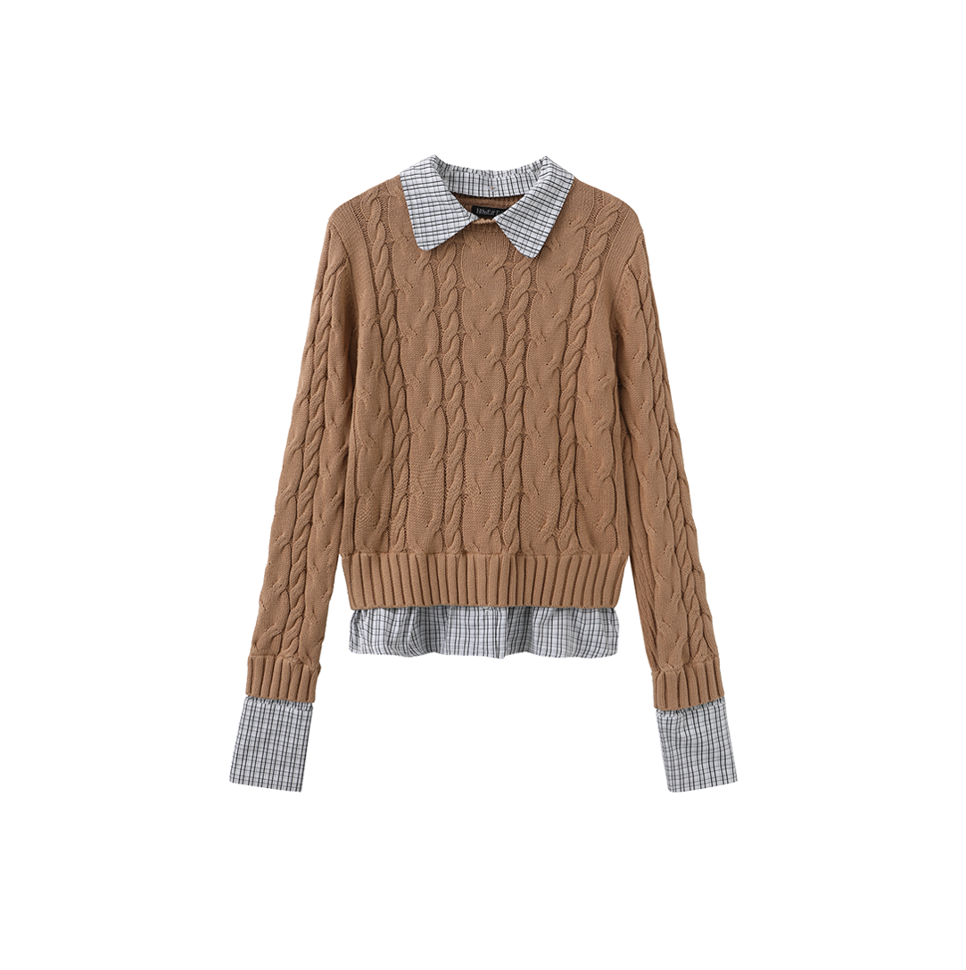 Cable Knit Plaid Blouse