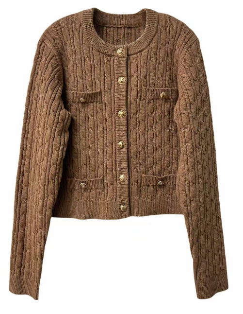 Metallic Trimmed Cable Knit Cardigan