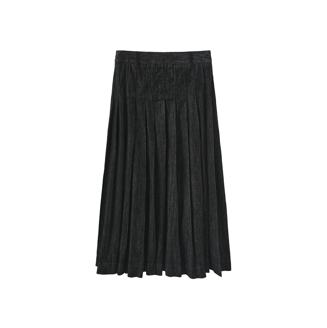 Pleated Denim Skirt with Belt Loops