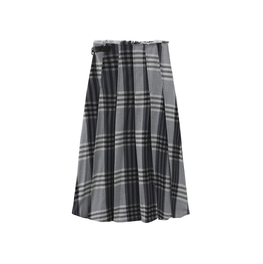 Plaid Raw Edge Buckle Skirt