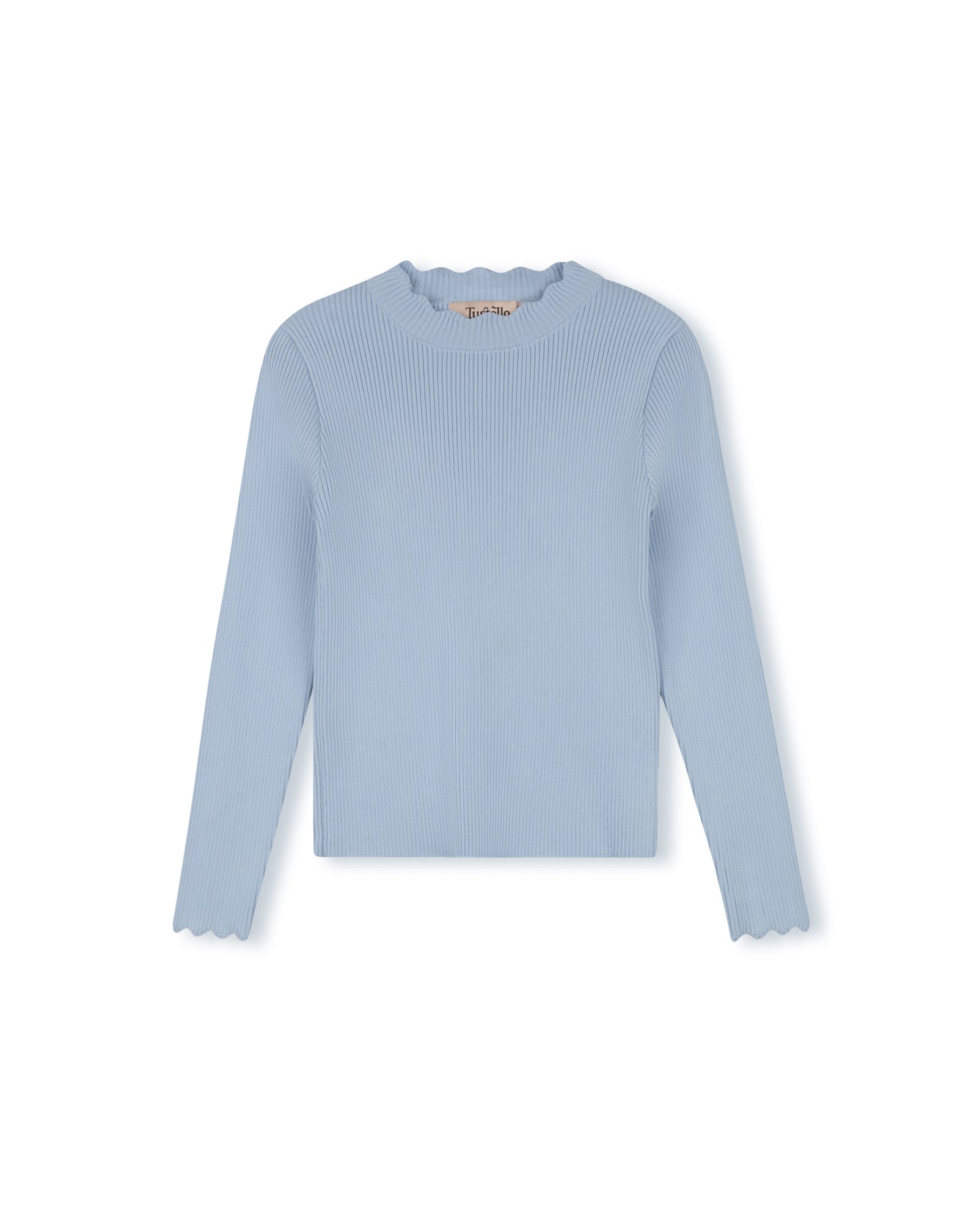Thin Ribbed Scalloped Trim Sweater - Junees
