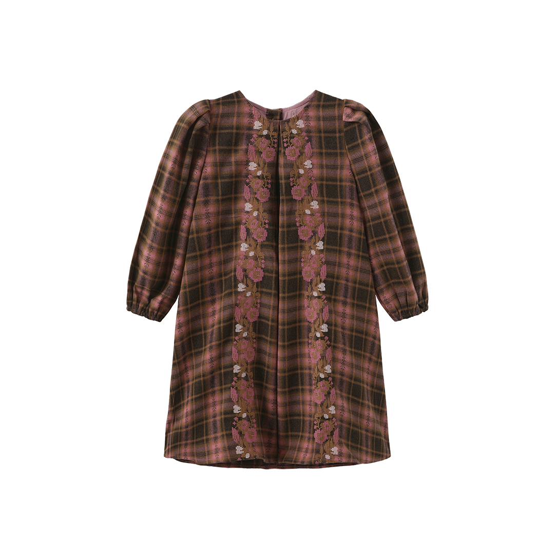 Plaid Embroidered Flowy Dress