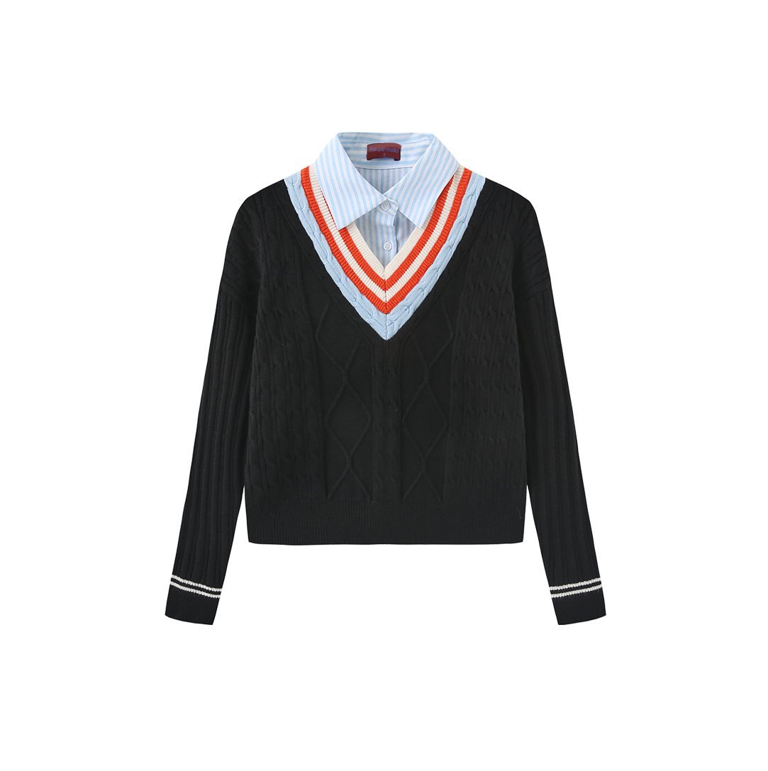 Stripe Shirt V-Neck Sweater