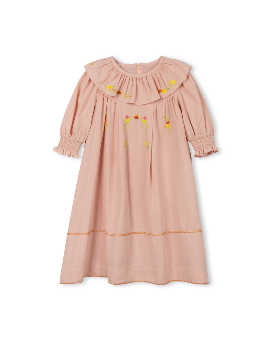 Textured Cotton Ruffle Collar Dress