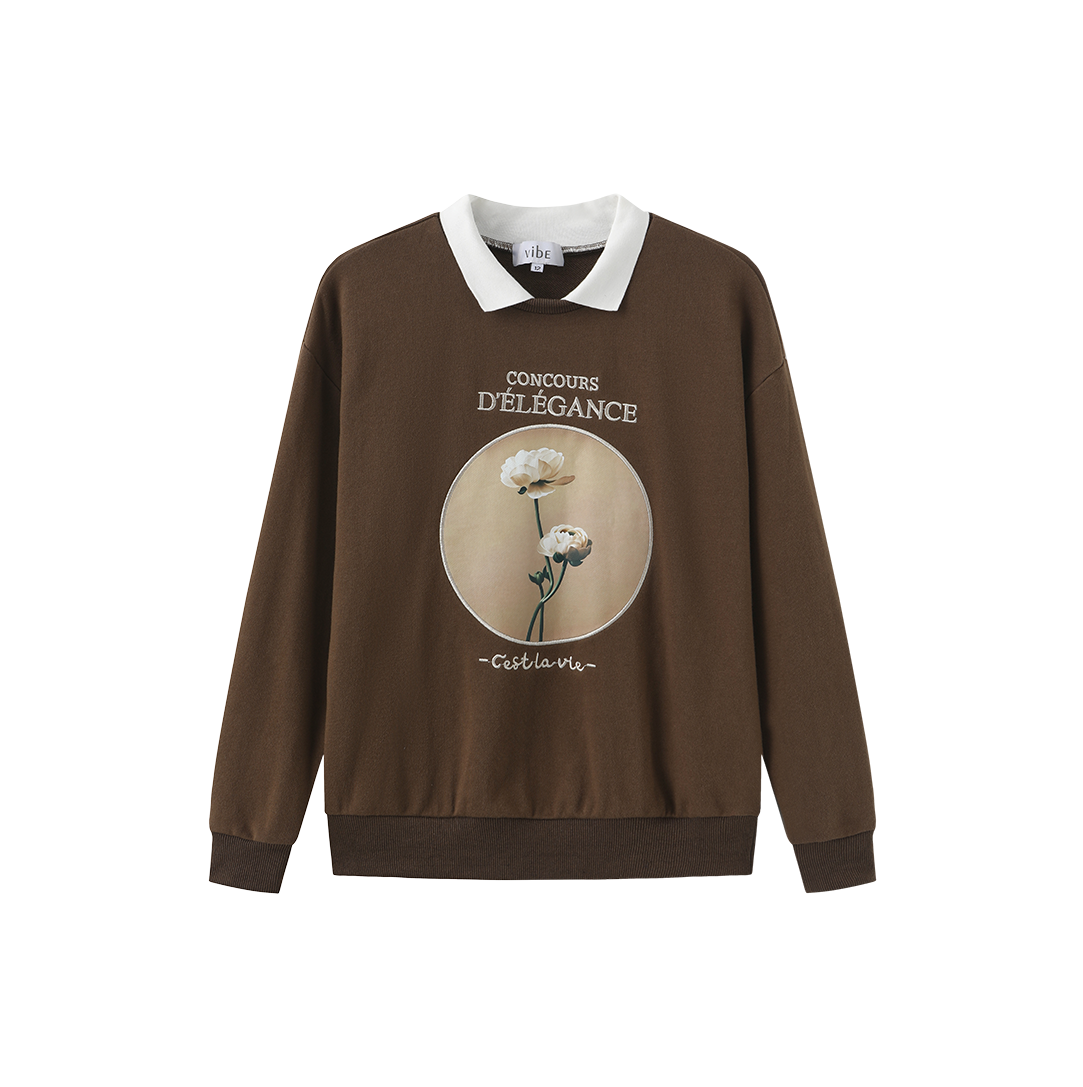 Small Collar Graphic Design Sweatshirt